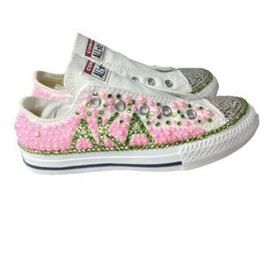Alpha Kappa Alpha Bling Sneakers Custom Converse Beads Rhinestones Girls Size 13